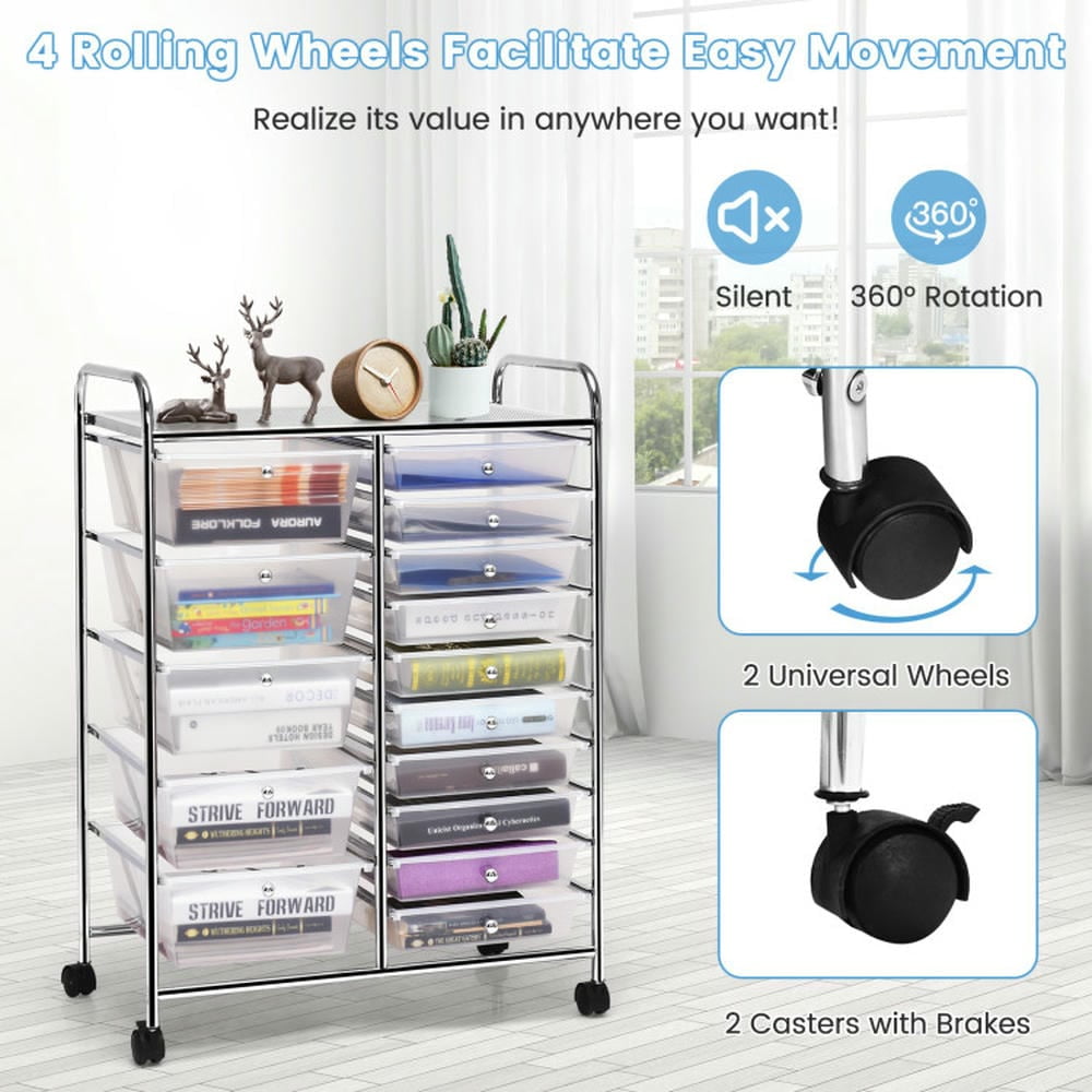 Spaco 15 Drawers Rolling Storage Cart Organizer-clear, Craft Organizers and Storage, Multipurpose Organizer Cart for Home, Office, School