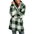 thumbnail image 5 of Grianlook Women Hoodies Jacket Long Sleeve Sherpa Coat Plaid Fleece Fuzzy Jackets Ladies Casual Outwear Loose Hooded Light Green XL, 5 of 6