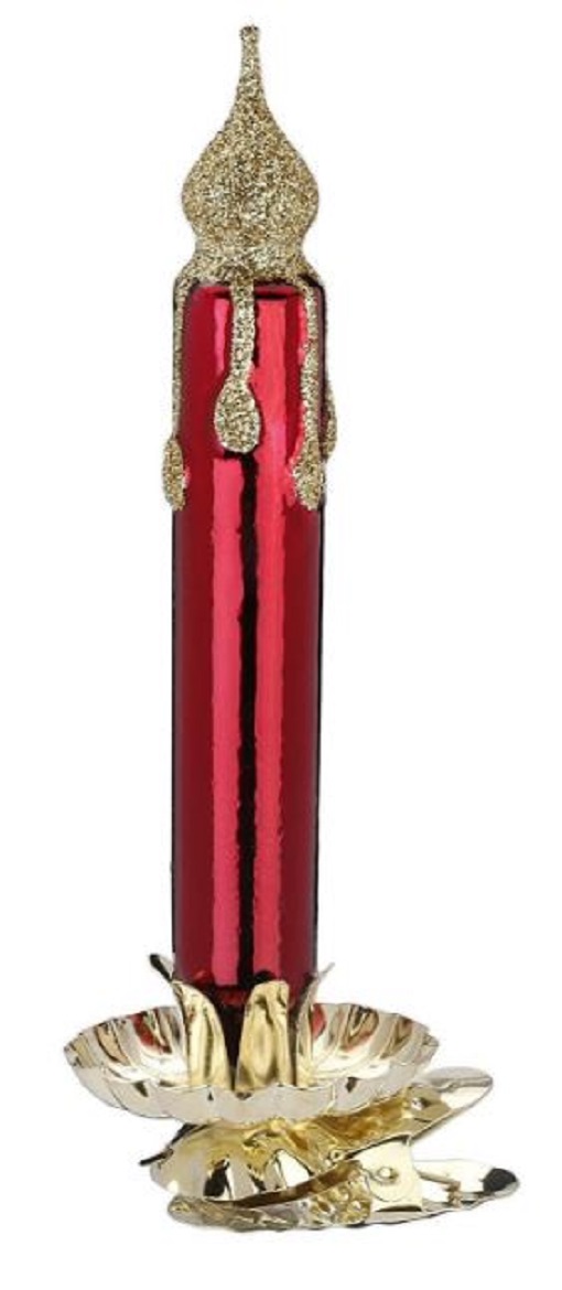 Inge Glas Red Shiny Candle German Glass Christmas Clip On Ornament FREE