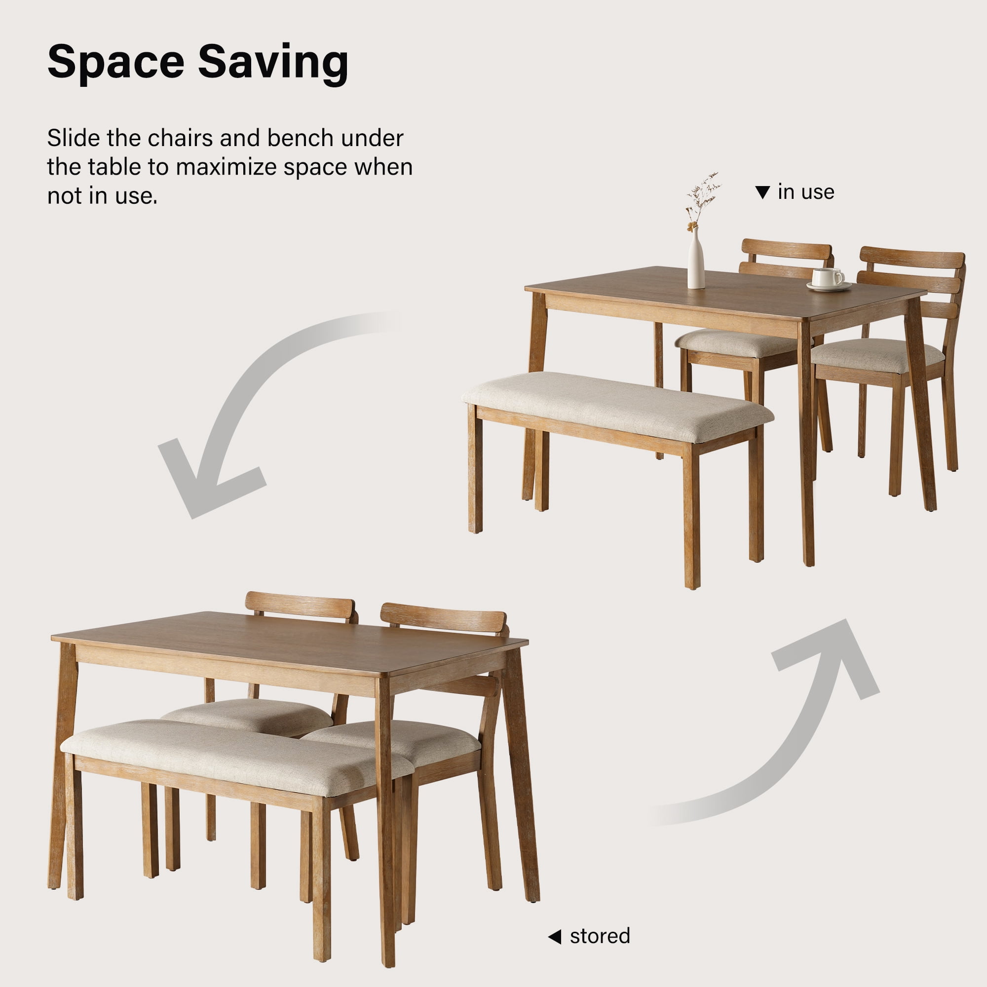 KithKasa 47" Farmhouse Dining Table, Mid Century Modern Round Dining Table for 4-6 Person, Wooden Legs, Leisure Coffee Table for Kitchen Dining Room