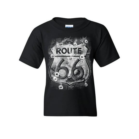 Tee Hunt Route 66 Youth T-Shirt Bullet Holes The Mother Road American Highway Kids Tee