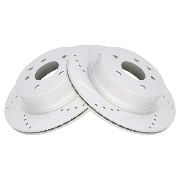 TRQ Rear Performance Brake Rotor Drilled Slotted Pair Set for 350Z / 370Z / EX35 / EX37 / G25 / G35 / G37 / M35 / M45 / QX50