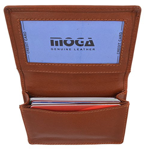Black Theo&Cleo Genuine Leather Business Card Holder Expandable Antimagnetic Credit Wallet With ID Window 