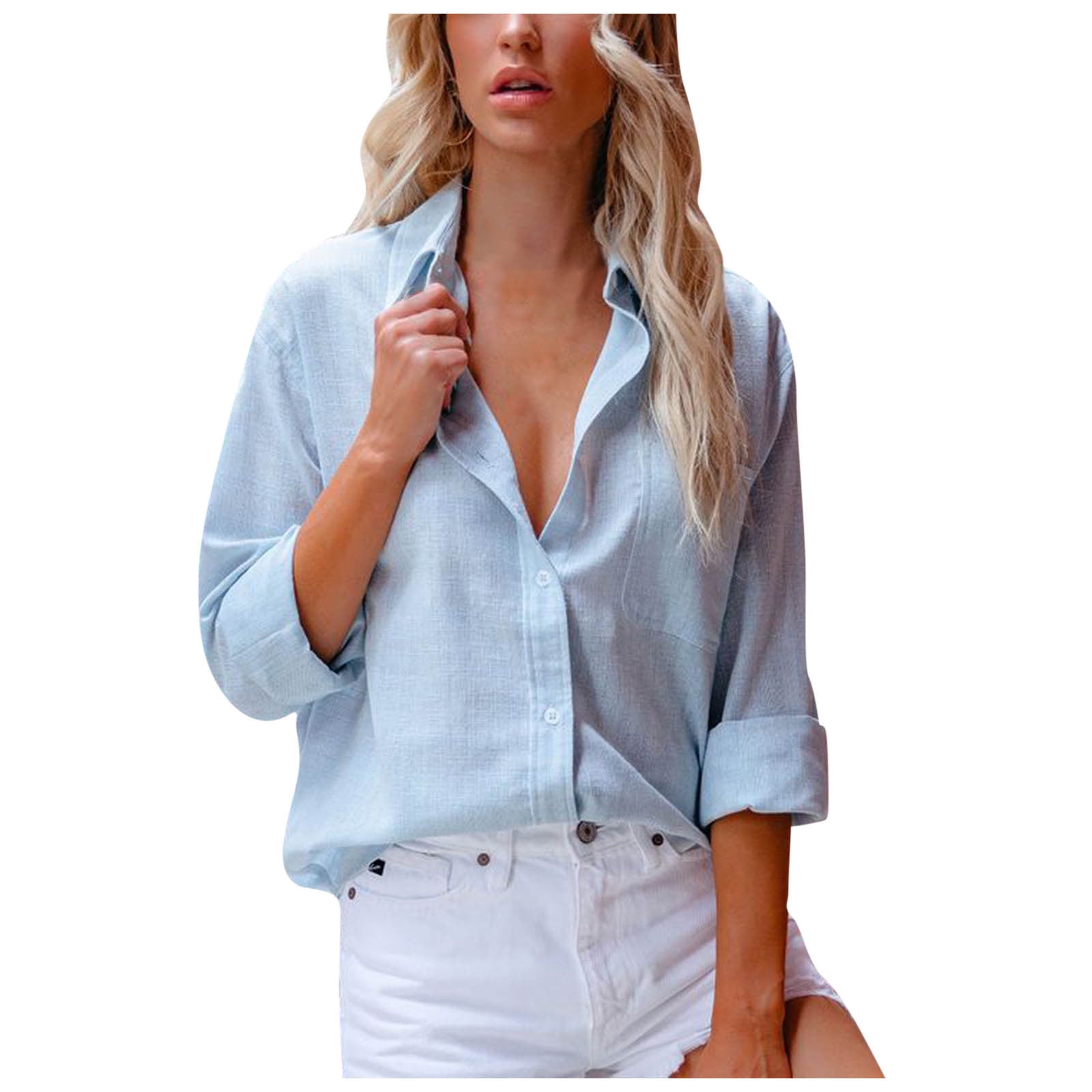 LMKIHUSA Summer Button Down Shirts for Women Cotton Linen Collared  display picture 1