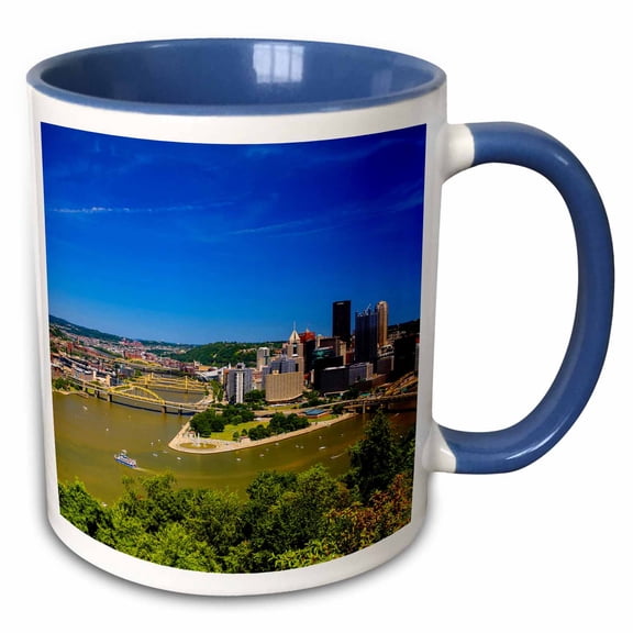 3drose, Aerial View of the City, Pittsburgh, Pennsylvania., 11oz Two-tone Blue Mug
