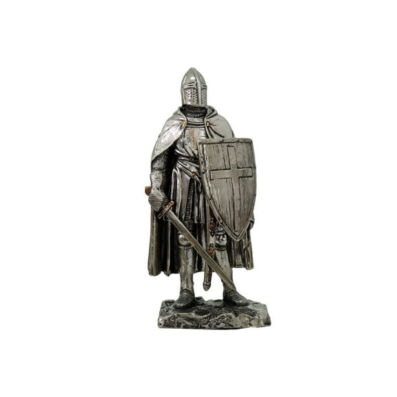 Crusader Knight Statue Silver Finishing Cold Cast Resin Statue 7" (8711)