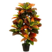3 foot Outdoor Artificial Croton Palm Tree UV Rated Potted Bush