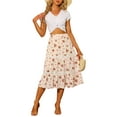 thumbnail image 2 of INSPIRE CHIC Floral Midi Skirts for Women's Elastic Waist Tiered Flowy Chiffon Skirts Pink S, 2 of 5