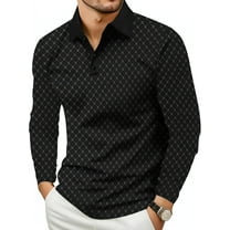 Golf Shirts for Men Long Sleeve Dry Fit Casual Plaid Performance Moisture Wicking Collared Mens Polo Shirts Black 3XL