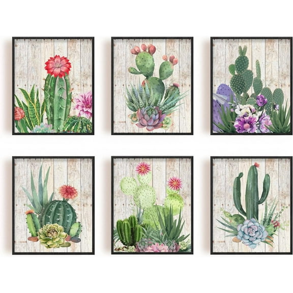 6 PCS Unframed Canvas Prints Succulents Cactus Canvas Wall Art Art Print Green Plant Wall Succulents Cactus Picture Print Paintings