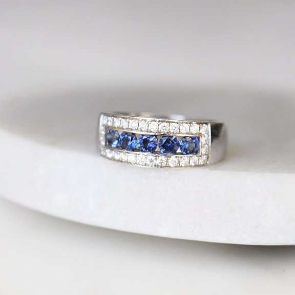 Silver Shop Round Cut Lab Created Sapphire 14K White Gold Finish Silver Wedding Band Ring