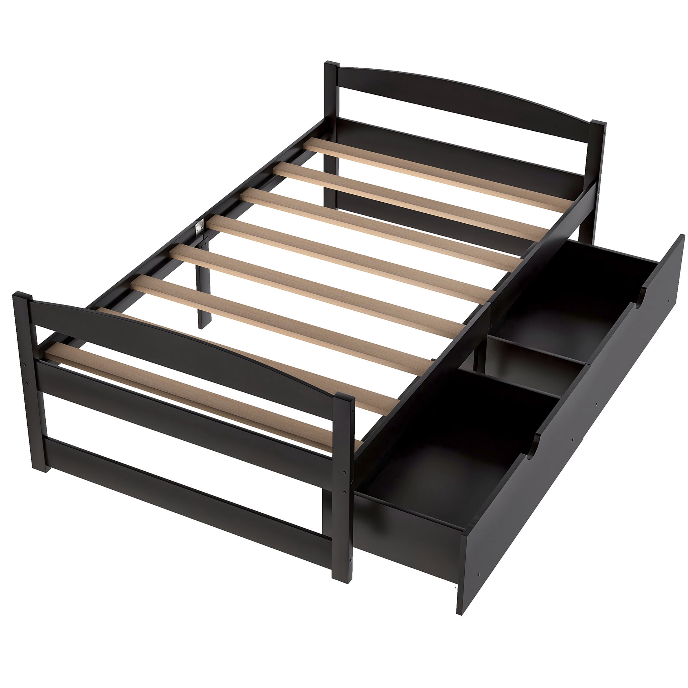 Noble House Arlyn Twin Size Pine Wood Platform Bed with Two Storage Drawers, Minimalist Bed Frame, Espresso