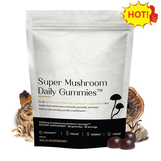 Gomitas de Super Mushroom 3000 mg, suplemento diario todo en uno, gomitas, paquete de 60 unidades, nuevo, mejor