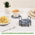 thumbnail image 6 of Haosy Set of 6 Drink Woven Coaster with Holder Heat Resistant Non-Slip Bar Coasters 4 Inches Blue White Wave, 6 of 7