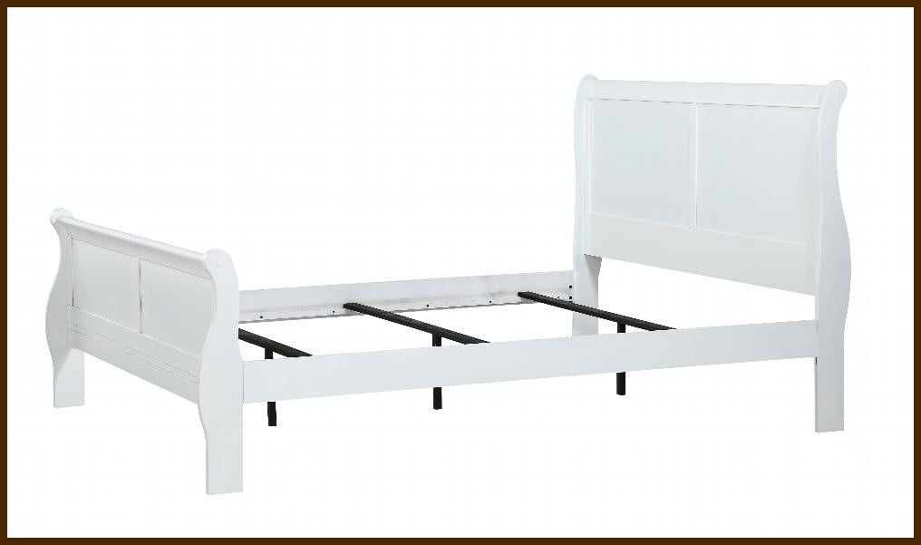 King Size Solid Wood Panel Sleigh Bed Frame - Low-Profile White Finish for Master Bedroom