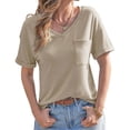 thumbnail image 3 of Short Sleeve Summer V Neck Women Solid Casual Tee Shirt with Pocket, 3 of 6