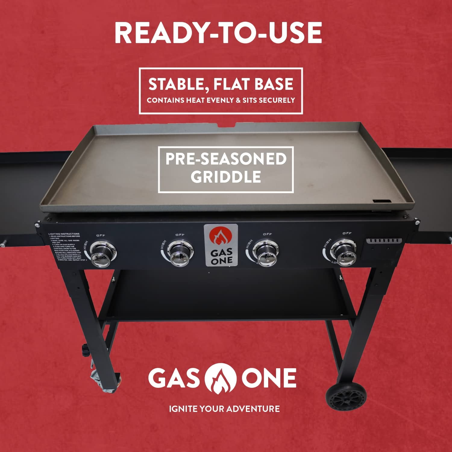 GasOne Propane Burner Grill – 36-Inch Flat Top Grill Griddle Cooking Station – Foldable 4 Burner