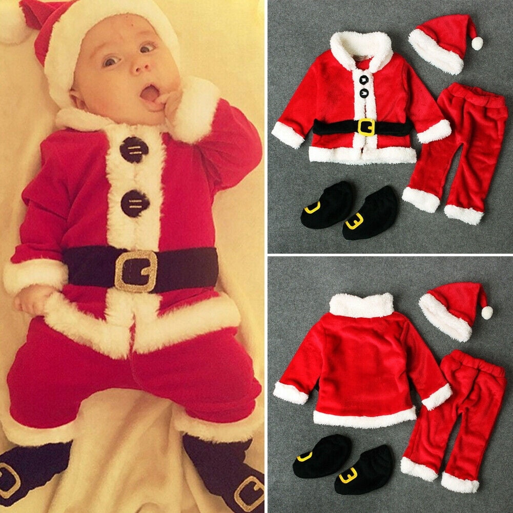 Hat Clothes Outfits Newborn Baby Girl Boy Christmas Costume Santa Claus Romper 