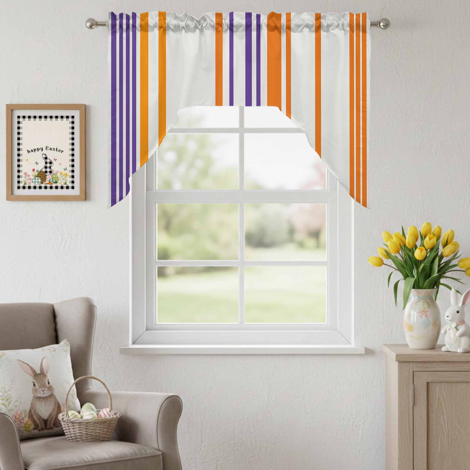 Basics Patterned Swag Valances for Kitchen Window, Watercolor Rectangle Colorful Stripes Small Swag Valances Rod Pocket Curtain Drapes Window Treatment for Bedroom Bathroom, 56x36 Inch