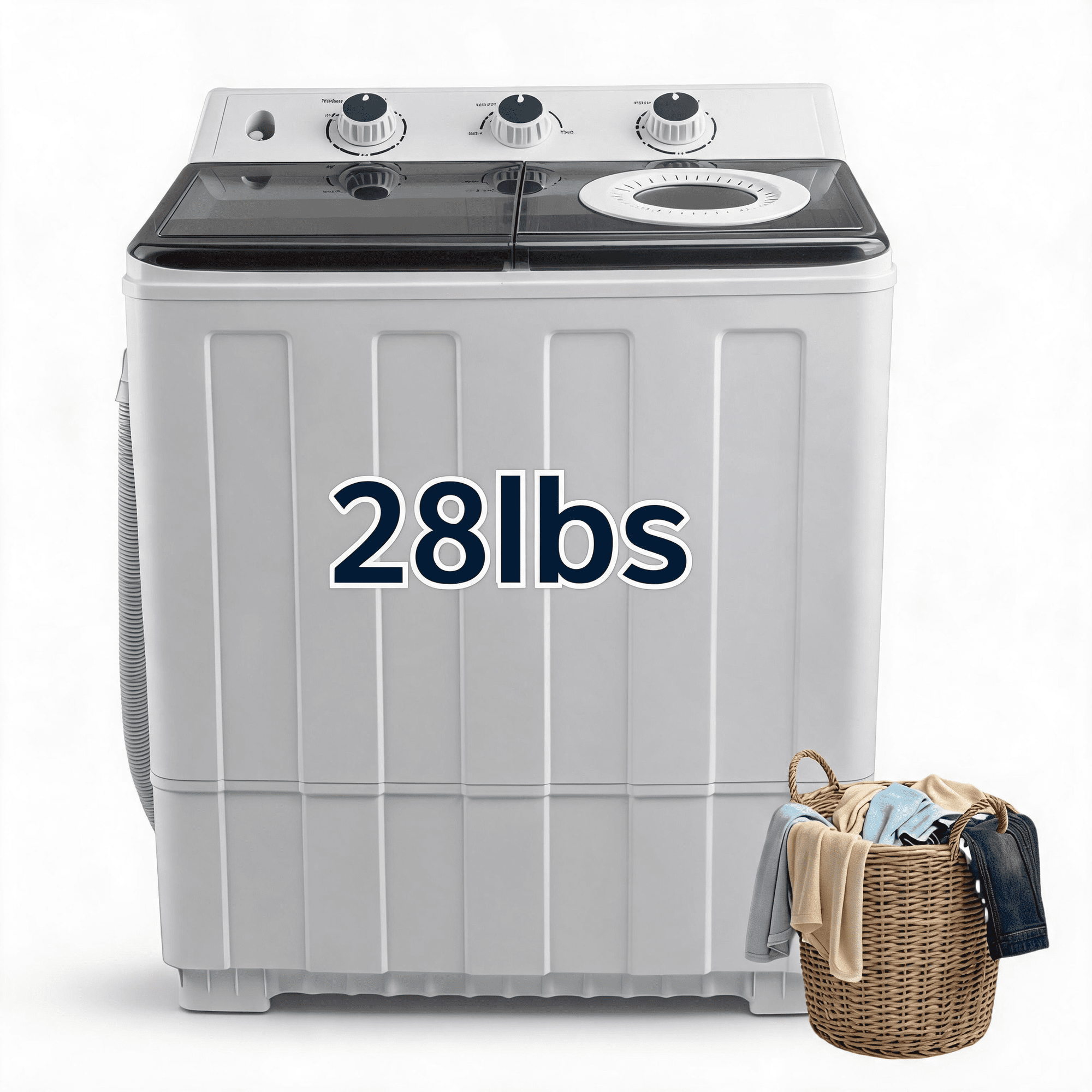 Vornic 28Lbs Portable Washing Machine,18Lbs Washer & 10Lbs Spin Dryer, Twin Tub Compact Washer with Drain Pump, 1300 RPM, Portable Laundry Machine for Apartment, Dorm, RV & Camping