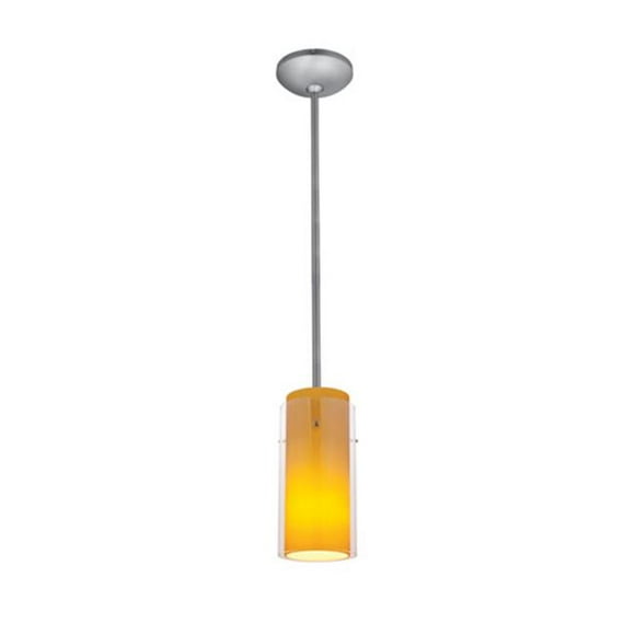 Accesslighting 28033-3R-BS-CLRD Tringle à Cylindre en Verre Clair & Rouge 1 Lumière LED Pendentif - Acier Brossé