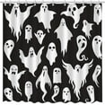 thumbnail image 3 of Halloween Ghost Shower Curtain Halloween Spooky Bathroom Curtain Cute Funny Cartoon Ghosts Icons Black and White Decor Washable Durable Fabric Bathroom Curtains 72x72 in, 3 of 6