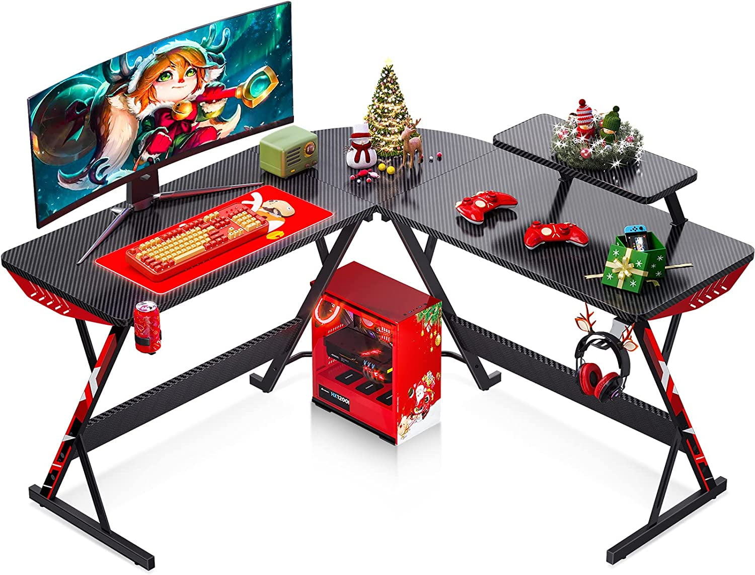 Buy MOTPK 51 L Shaped Gaming Desk, Real Carbon Fiber Coated, Gaming