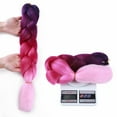 thumbnail image 5 of Benehair 5Packs Jumbo Braiding Hair Extensions Real Afro Box Braids Crochet Twist Braid Ponytail 24" Dark Purple to Hot Pink to Pink, 5 of 8