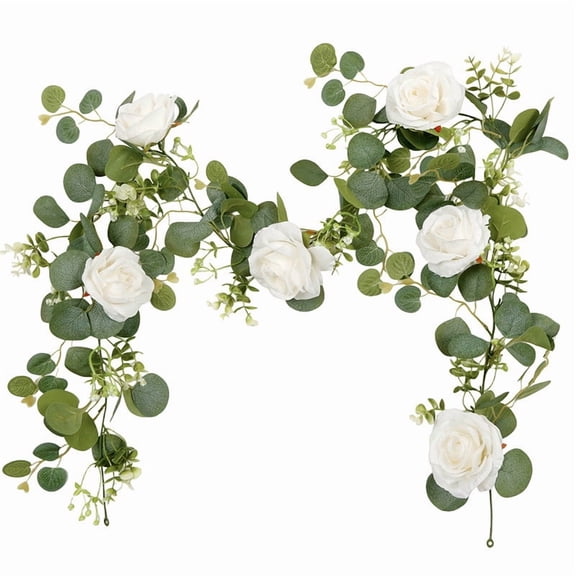 Cinvoph Artificial Rose Vine Camellia Eucalyptus Garland Flower Rattan for Home Wall Wedding Party Indoor Outdoor Decoration 5.7ft