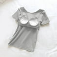 thumbnail image 5 of Olyvenn Stylish Built in Bra Tops Women Loose Fit Scoop Neck Short Sleeve Wear Summer Padded Bra Breathable Lounge T-Shirts Gray S, 5 of 8