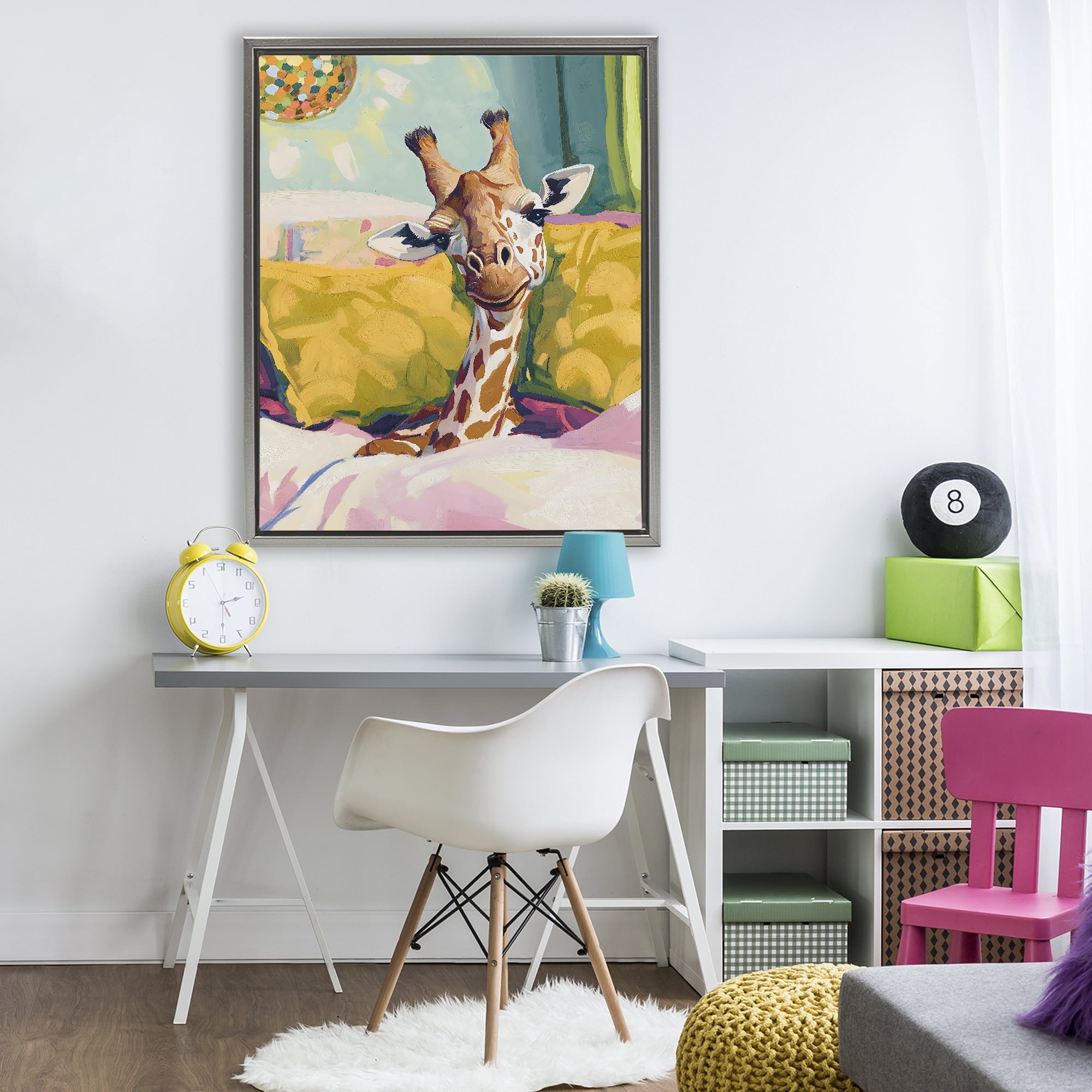 Stupell Industries Cozy Giraffe in Bed Gray Framed Floater Canvas Wall Art, design by The Prints Vibe