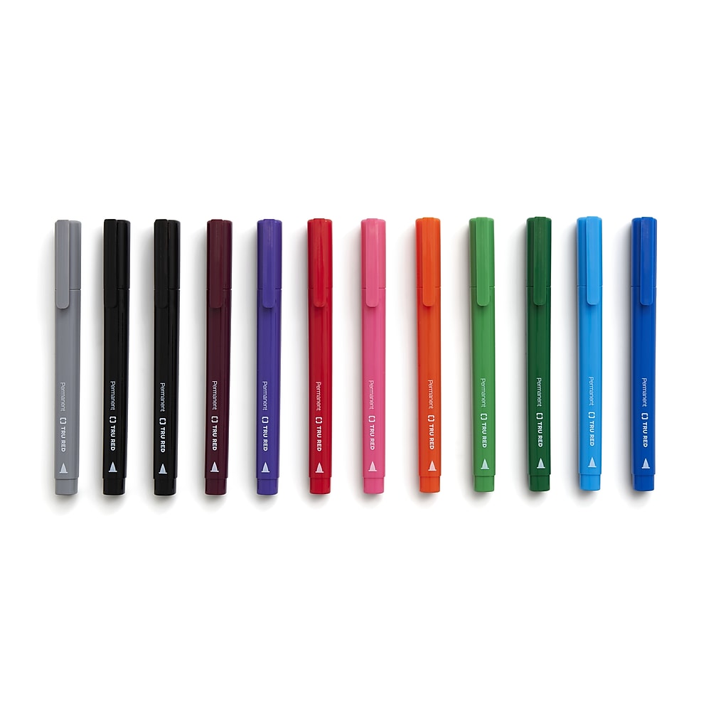 TRU RED Pen Permanent Markers Fine Tip Assorted 12/Pack TR54530