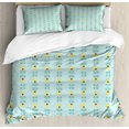 thumbnail image 1 of Floral Duvet Cover Set King Size, Pattern with Abstract Scandinavian Style Geometric Flowers, Decorative 3 Piece Bedding Set with 2 Pillow Shams, Pale Blue Yellow and Charcoal Grey, by Ambesonne, 1 of 2