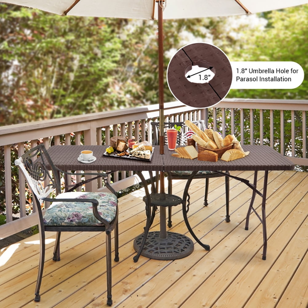 Aimee Lii 6 Feet Folding Portable Rattan Table with Carrying Handle, Outdoor Patio Furniture