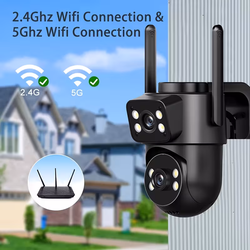 Cámara de Seguridad Exterior de Doble Lente | Cámara de Vigilancia Wifi Inalámbrica con Detección Humana por IA, 