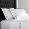 thumbnail image 1 of Melange Home Sateen Cotton Rope Embroidery Stripe Sheet Set Full, Grey on White, 1 of 2