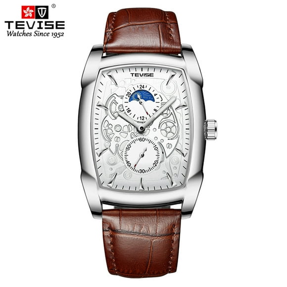 TEVISE Montre à Quartz pour Hommes Chronographe Analogique Montre-Bracelet 30M Étanche Montre d'Affaires avec Bracelet en Cuir Phase de Lune