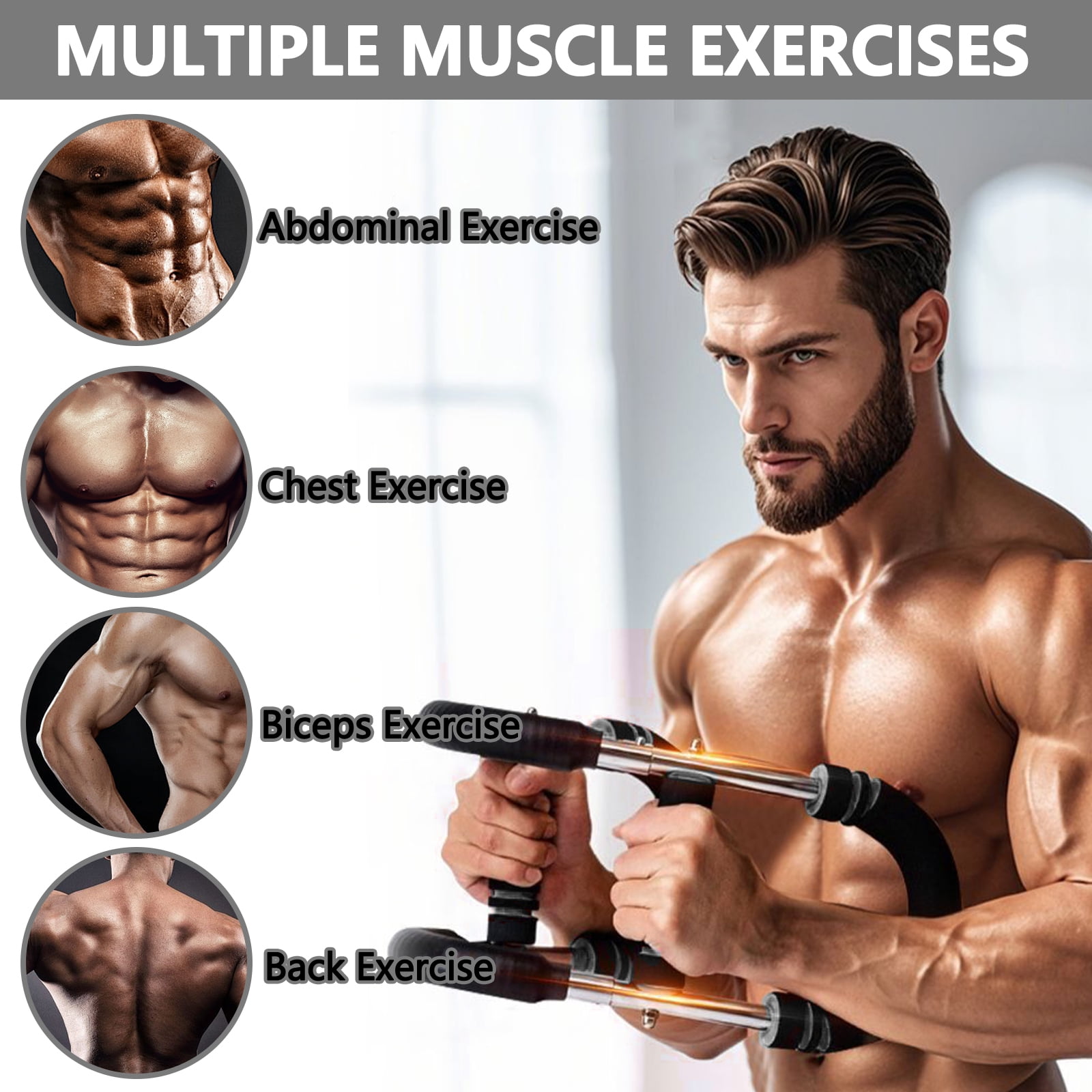 LOVJOYSE Twister Arm Trainer, 66-110lb Adjustable Chest Workout Equipment, Chest Trainer for Men, Portable Detachable Spring Resistance Home Fitness Equipment for Enhancing Upper Body Muscle, Gray