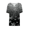 thumbnail image 4 of DeHolifer T Shirt for Women Short Sleeve V Neck Button Floral Printed Loose Casual T Shirt Summer Fashion Tee Tops Black S, 4 of 4