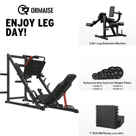 Leg Press Machine , 1500LBS Weight Capacity Adjustable Leg Machine with Resistance Band Pegs and Plate Storages, Workout Equipment for Strength Training