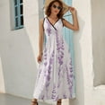 thumbnail image 5 of Lavender Floral Purple Womens Night Club Maxi Dress V Neck Sleeveless Bohemia Long Dresses, 5 of 9