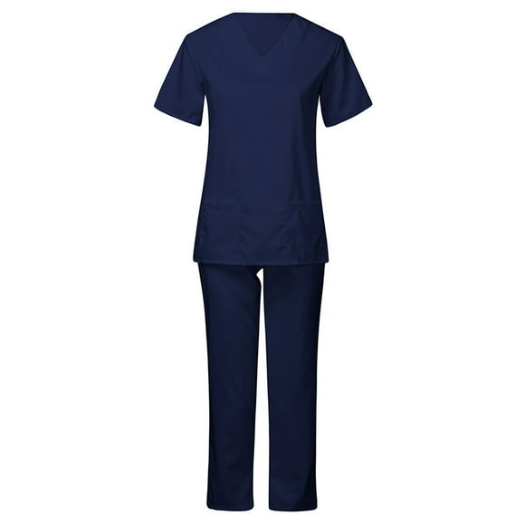 Matching Sets Summer Matching Sets Summer Clothing Set Female V-Neck Short Sleeve Tops Pants Sets Trousers Pant Style S_48 Women's Tracksuits Navy S