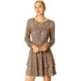 thumbnail image 1 of Vestido de dobladillo con volantes estampado de leopardo Allegra K Manga Larga para Mujeres Marrón Claro M, 1 of 6