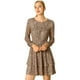 thumbnail image 1 of Vestido de dobladillo con volantes estampado de leopardo Allegra K Manga Larga para Mujeres Marrón Claro M, 1 of 6