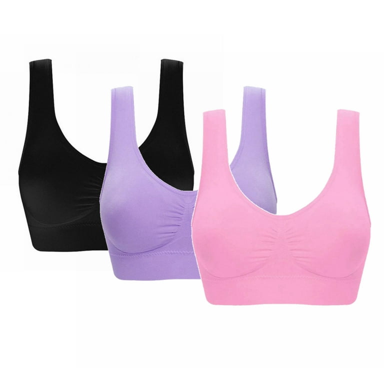 3 Pack Sports Bra Women Seamless Wirefree Comfort Underwear with Pads Push  up Bra Plus Size for Yoga Running Fitness (5XL,Black/Pink/Purple)