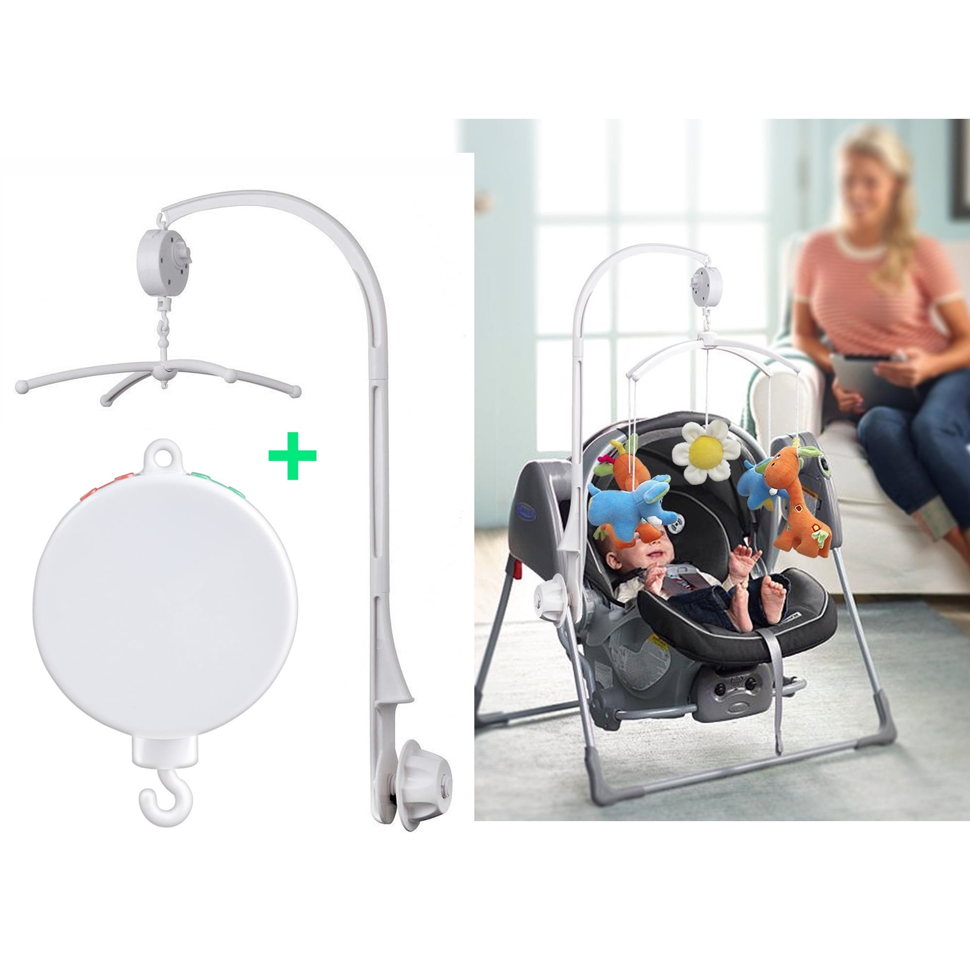 IMAGE Baby Crib Mobile Bed Bell Holder Arm Bracket & Baby Bed Stent Set (Nut Screw) 26” for