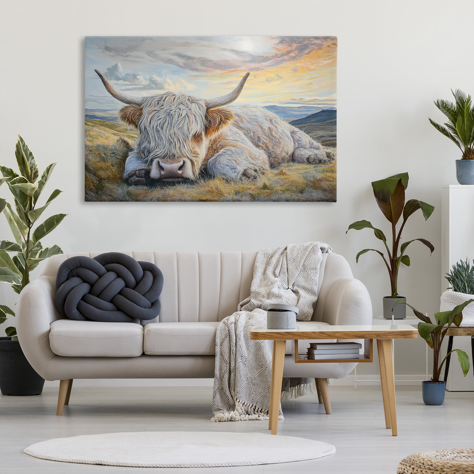 Stupell Industries Sleeping Highland Cow Pastoral Canvas Wall Art, design by The Wands Want