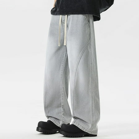 MHFRRA Baggy Jeans Men Loose Fit Casual Jeans with Elastic Waistband and Draped Design for Comfortable Wear Size XXXL