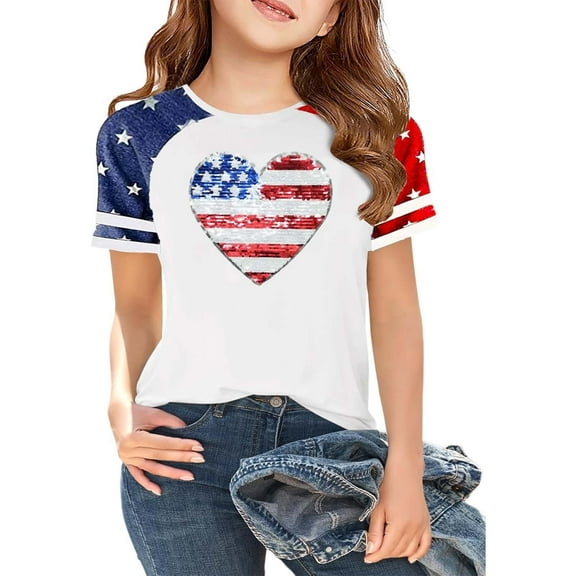 Hiijoy Toddler Girls 4th of July T Shirt Independence Day Short Sleeve T-Shirt, Sizes 3-13