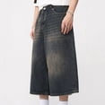 thumbnail image 6 of Men Korean Style Vintage Jean Wide Leg Knee Length Short Fashion Washed Trousers, 6 of 11